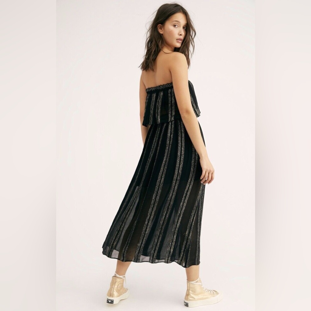 FREE PEOPLE “Carmen Lurex” Metallic Stripe Set in “Black/Gold” Print - Picture 8 of 15